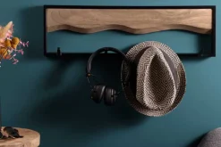 Massive Wandgarderobe AMAZONAS 60cm Mangoholz Metall schwarz mit 4 Kleiderhaken