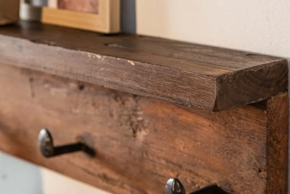 Massive Wandgarderobe HEMINGWAY 60cm natur recyceltes Teakholz mit Ablage