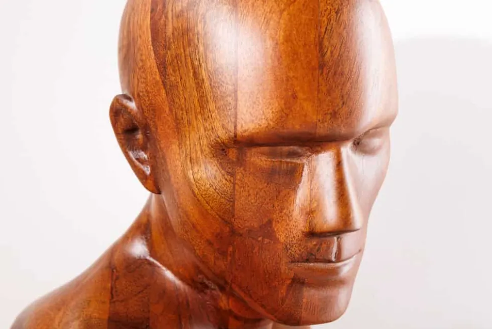 Massive Wandskulptur SOUL 60cm braun Mangoholz Wanddeko Athleten-Figur
