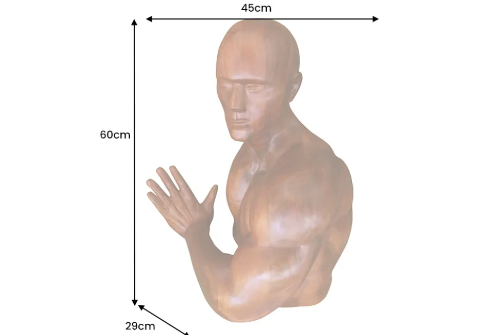 Massive Wandskulptur SOUL 60cm braun Mangoholz Wanddeko Athleten-Figur