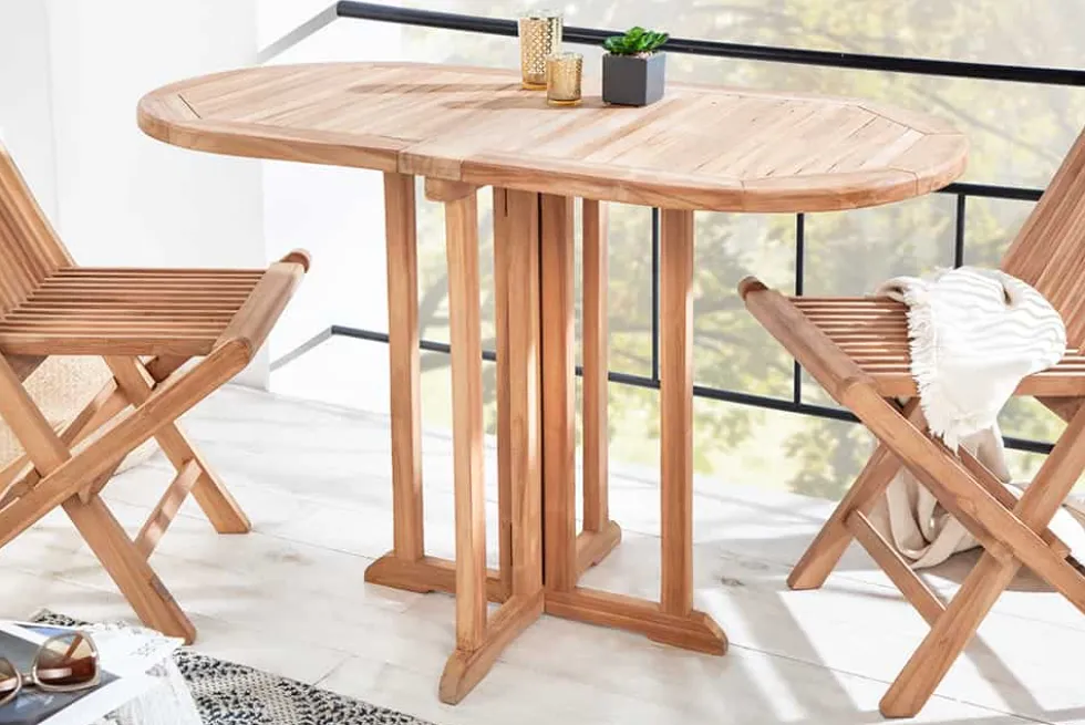 Massiver Balkontisch EMPIRE TEAK 120cm natur Teakholz klappbar Gartentisch Outdoor