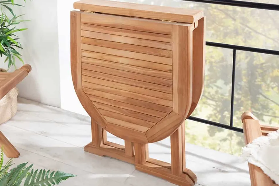 Massiver Balkontisch EMPIRE TEAK 120cm natur Teakholz klappbar Gartentisch Outdoor
