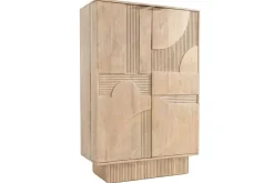 Massiver Barschrank ART DECO 140cm weiß gekälkt Mangoholz 3D-Front Highboard