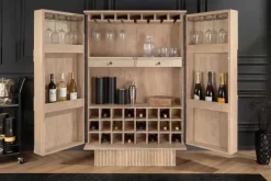 Massiver Barschrank ART DECO 140cm weiß gekälkt Mangoholz 3D-Front Highboard