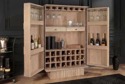 Massiver Barschrank ART DECO 140cm weiß gekälkt Mangoholz 3D-Front Highboard