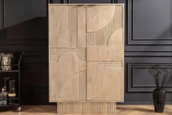 Massiver Barschrank ART DECO 140cm weiß gekälkt Mangoholz 3D-Front Highboard