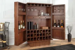Massiver Barschrank ART DECO 140cm braun Mangoholz 3D-Front Highboard Flaschenregal