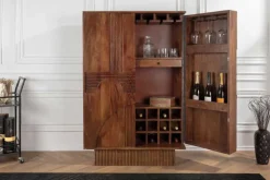 Massiver Barschrank ART DECO 140cm braun Mangoholz 3D-Front Highboard Flaschenregal