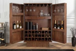 Massiver Barschrank ART DECO 140cm braun Mangoholz 3D-Front Highboard Flaschenregal