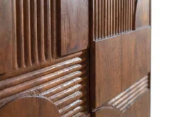 Massiver Barschrank ART DECO 140cm braun Mangoholz 3D-Front Highboard Flaschenregal