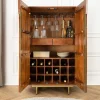 Massiver Barschrank GATSBY 140cm braun Mangoholz gold Metallgestell Retro