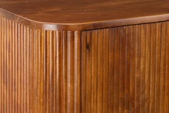 Massiver Barschrank GATSBY 140cm braun Mangoholz gold Metallgestell Retro