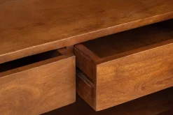 Massiver Barschrank GATSBY 140cm braun Mangoholz gold Metallgestell Retro