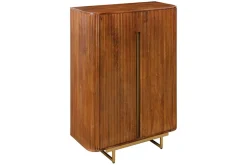 Massiver Barschrank GATSBY 140cm braun Mangoholz gold Metallgestell Retro