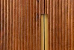 Massiver Barschrank GATSBY 140cm braun Mangoholz gold Metallgestell Retro