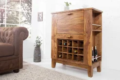 Massiver Barschrank MAKASSAR 85cm braun Sheesham stone finish Hausbar