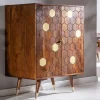 Massiver Barschrank MYSTIC LIVING 75cm Akazie braun gold Retro Design