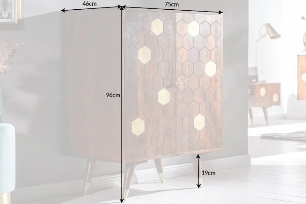 Massiver Barschrank MYSTIC LIVING 75cm Akazie braun gold Retro Design