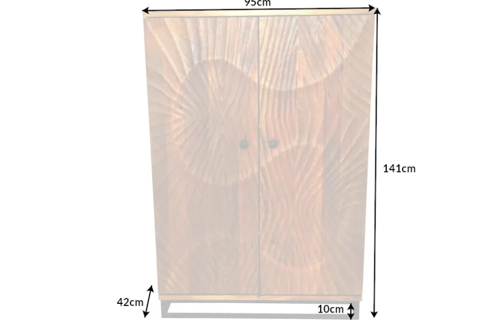 Massiver Barschrank SCORPION 141cm braun Mangoholz aufwendige 3D Schnitzereien