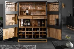 Massiver Barschrank SCORPION 141cm schwarz Mangoholz mit 3D Schnitzereien
