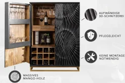 Massiver Barschrank SCORPION 141cm schwarz Mangoholz mit 3D Schnitzereien