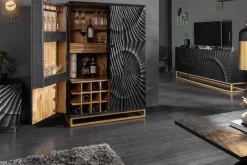 Massiver Barschrank SCORPION 141cm schwarz Mangoholz mit 3D Schnitzereien