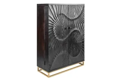 Massiver Barschrank SCORPION 141cm schwarz Mangoholz mit 3D Schnitzereien
