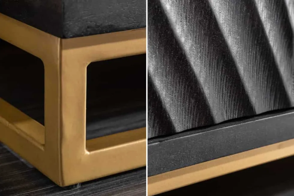 Massiver Barschrank SCORPION 141cm schwarz Mangoholz mit 3D Schnitzereien