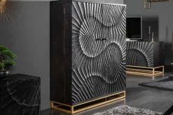 Massiver Barschrank SCORPION 141cm schwarz Mangoholz mit 3D Schnitzereien