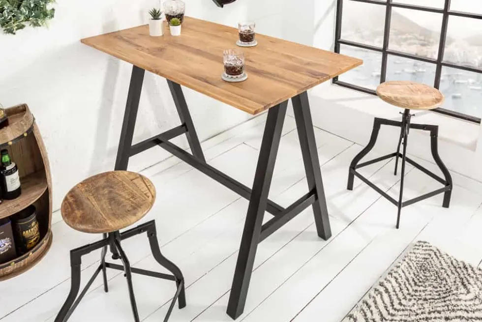 Massiver Bartisch CASTLE 120cm Wildeiche natur Stehtisch Industrial Design
