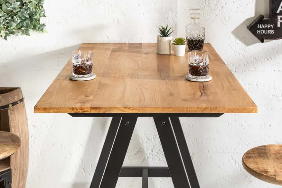 Massiver Bartisch CASTLE 120cm Wildeiche natur Stehtisch Industrial Design