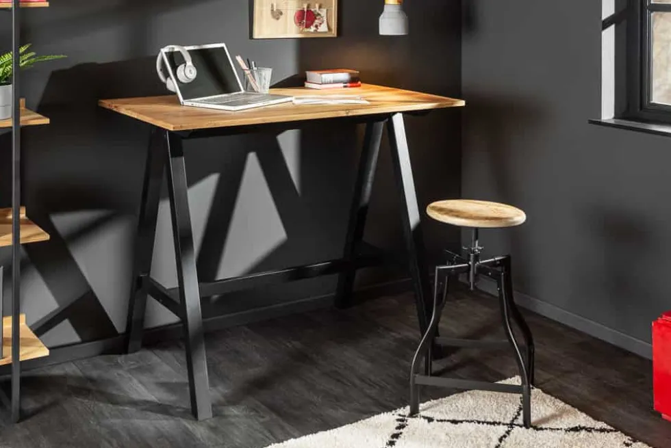 Massiver Bartisch CASTLE 120cm Wildeiche natur Stehtisch Industrial Design