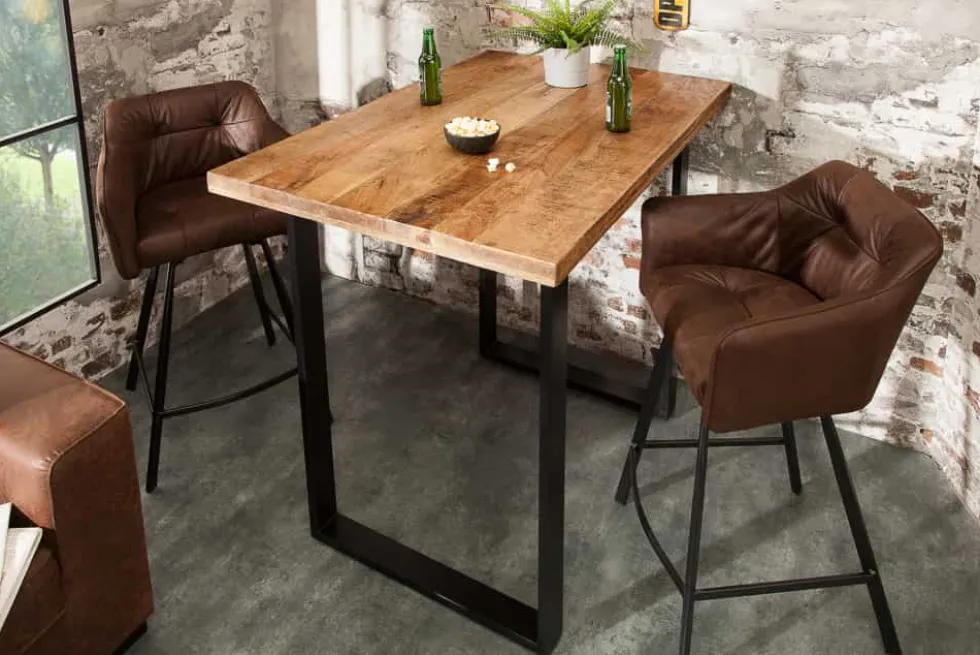 Massiver Bartisch IRON CRAFT 120cm natur Mangoholz Stehtisch Industrial Design