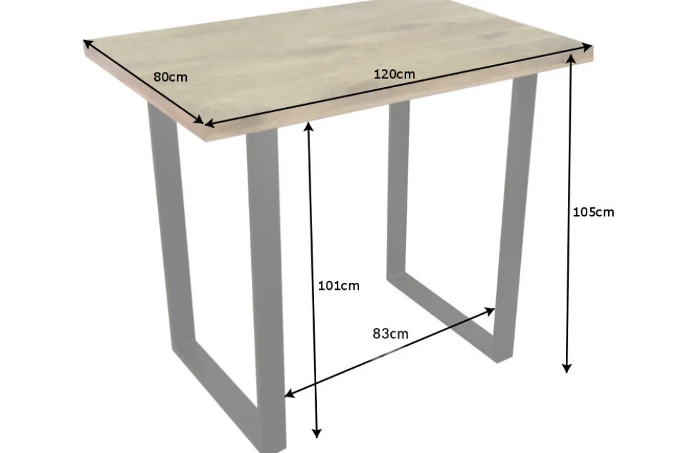 Massiver Bartisch IRON CRAFT 120cm natur Mangoholz Stehtisch Industrial Design