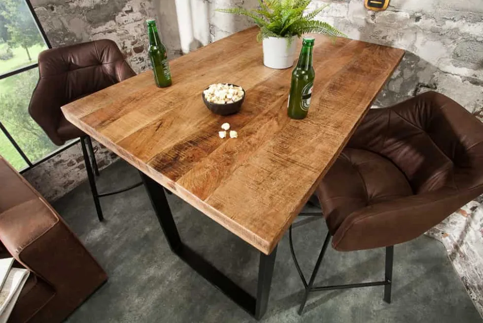 Massiver Bartisch IRON CRAFT 120cm natur Mangoholz Stehtisch Industrial Design