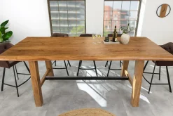 Massiver Bartisch MAMMUT 220cm natur Akazie Baumkante schwarz Metall