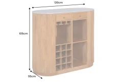 Massiver Bartisch TRES CHIC 120cm braun Mangoholz weiß Marmor mit Flaschenregal