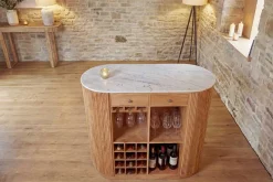 Massiver Bartisch TRES CHIC 120cm braun Mangoholz weiß Marmor mit Flaschenregal