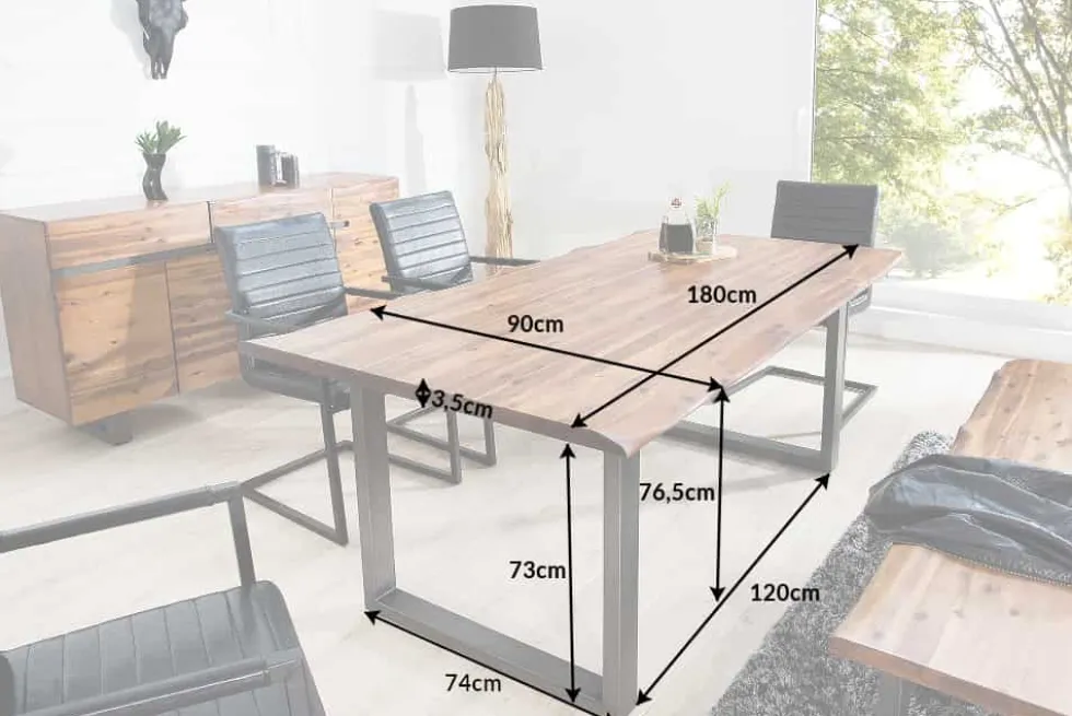 Massiver Baumstamm Esstisch GENESIS 180cm Akazie Baumkante Kufengestell Industrial Finish