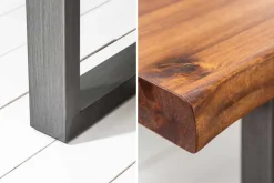 Massiver Baumstamm Esstisch GENESIS 180cm Akazie Baumkante Kufengestell Industrial Finish