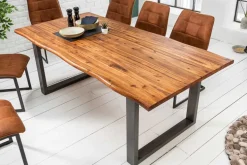 Massiver Baumstamm Esstisch GENESIS 180cm Akazie Baumkante Kufengestell Industrial Finish