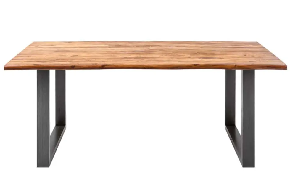 Massiver Baumstamm Esstisch GENESIS 180cm Akazie Baumkante Kufengestell Industrial Finish