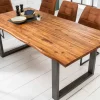 Massiver Baumstamm Esstisch GENESIS 200cm Akazie Baumkante Kufengestell Industrial Finish