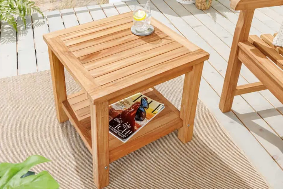 Massiver Beistelltisch EMPIRE TEAK 50cm natur Teakholz