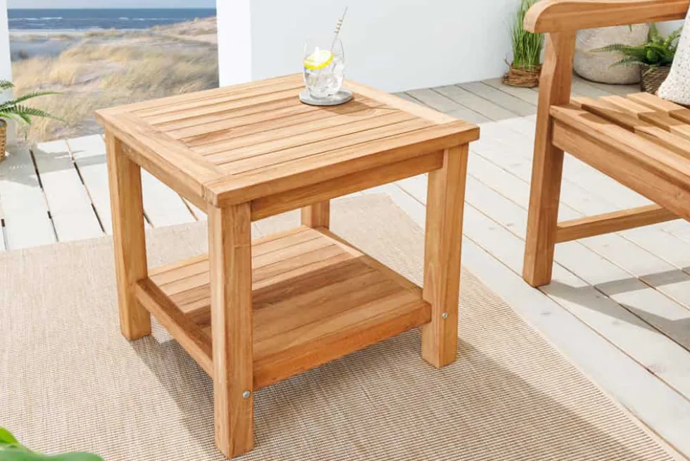 Massiver Beistelltisch EMPIRE TEAK 50cm natur Teakholz