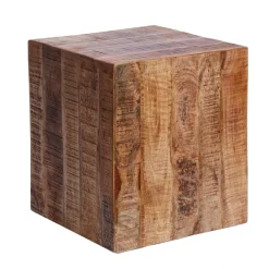 Massiver Beistelltisch FACTORY 45cm natur Mangoholz geflammt auf Rollen