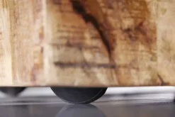 Massiver Beistelltisch FACTORY 45cm natur Mangoholz geflammt auf Rollen