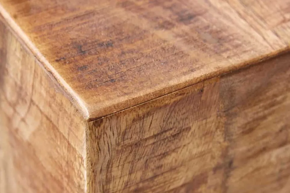 Massiver Beistelltisch FACTORY 45cm natur Mangoholz geflammt auf Rollen