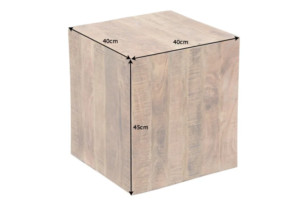 Massiver Beistelltisch FACTORY 45cm natur Mangoholz geflammt auf Rollen