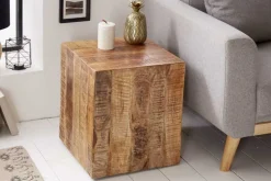 Massiver Beistelltisch FACTORY 45cm natur Mangoholz geflammt auf Rollen